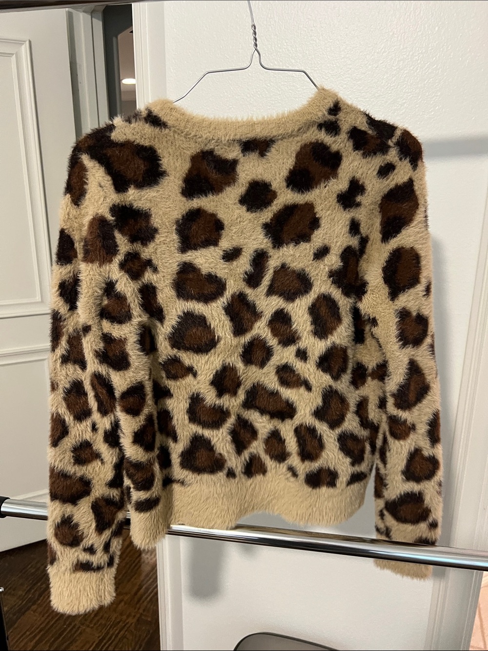INDUSTRY Leopard Print Fuzzy Cardigan Sweater - Beige/Brown - Picture 6 of 8